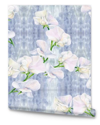 Seamless pattern. Flowers - sweet peas. Decorative composition on a watercolor background. Floral motives. Use printed materials, signs, items, websites, maps, posters, postcards, packaging.