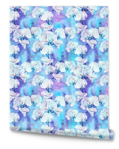 Seamless pattern. Flowers - sweet peas. Decorative composition on a watercolor background. Floral motives. Use printed materials, signs, items, websites, maps, posters, postcards, packaging.