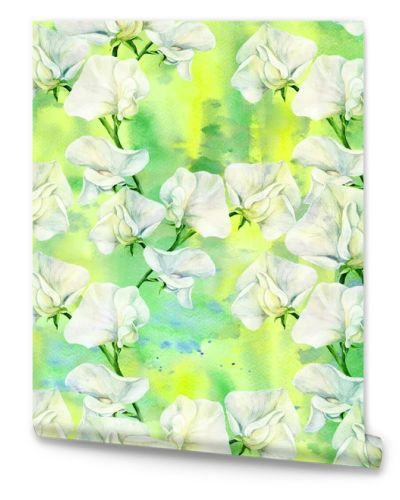 Seamless pattern. Flowers - sweet peas. Decorative composition on a watercolor background. Floral motives. Use printed materials, signs, items, websites, maps, posters, postcards, packaging.