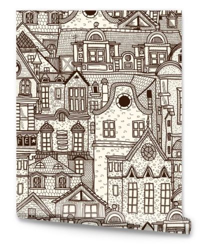 Hand-drawn seamless pattern with old town