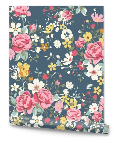 wallpaper vintage rose pattern on navy background