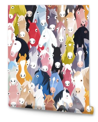 Seamless pattern background with colourful cartoon horses