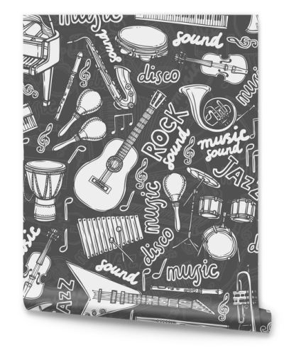 Musical instruments sketch seamless pattern