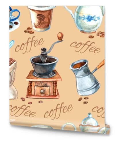 Vintage coffee set items seamless pattern