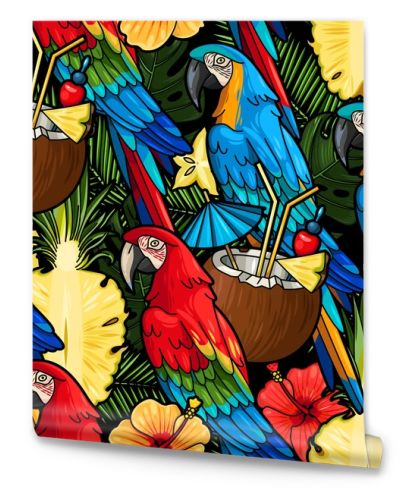 Macaw and tropical cocktail seamless