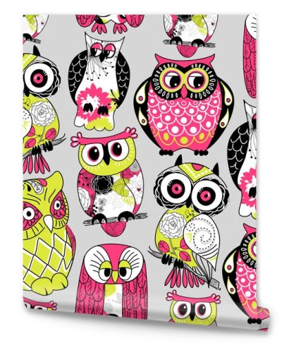 Seamless and colourful owl pattern