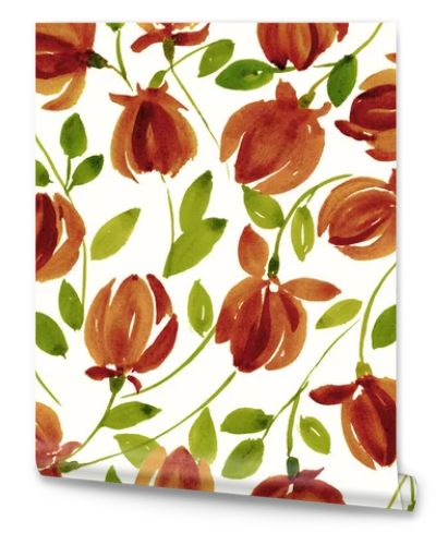 Hand painted watercolour seamless Pea floral abstract vine pattern design