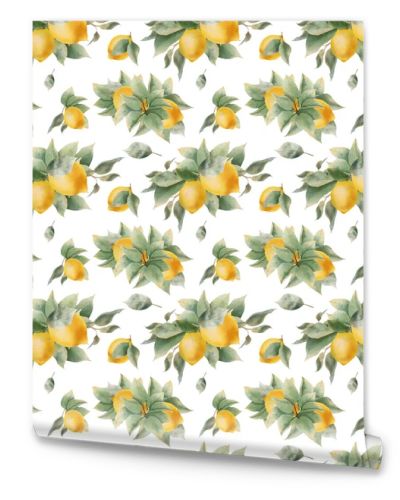 Lemon seamless pattern. Leaves, branches and fruits of lemon. The seamless pattern is suitable for print, fabric, wrapping paper, bar and menu decoration.