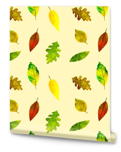 Seamless pattern Botanical illustration Autumn leaves on a light yellow