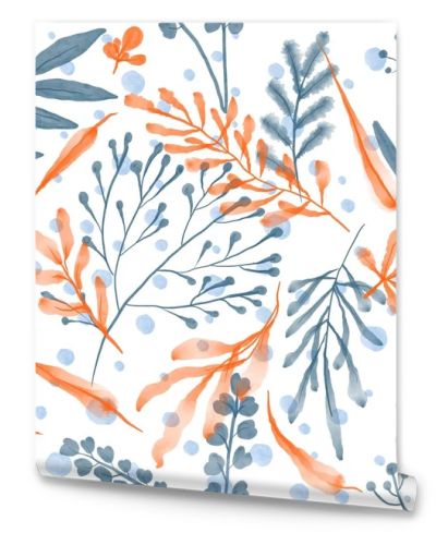 Seamless autumn pattern with hand drawn watercolor leaves and twigs