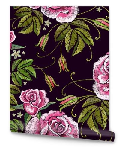 Embroidery roses seamless pattern. Template for clothes, textile