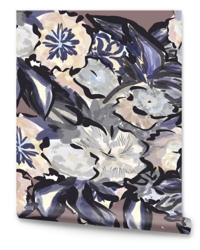 Seamless watercolor pattern of peonies on a brown background