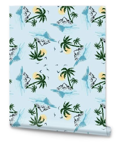 palm tree and tropical island design seamless pattern