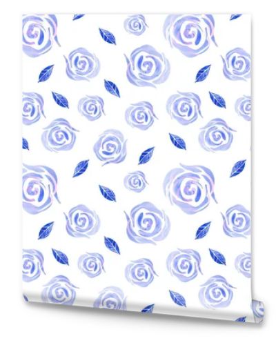 blue roses watercolor and doodle seamles pattern. floral pattern for textile, fabric, wrapping, wallpaper, wedding design