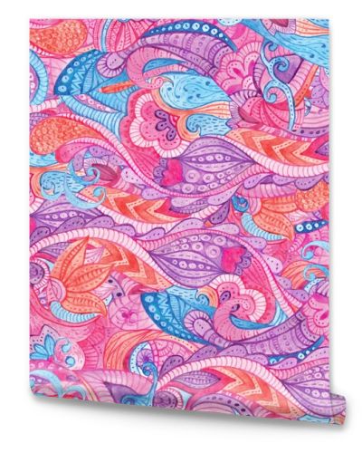 Abstract seamless floral pattern with colorful hand painted watercolor fantasy ornament