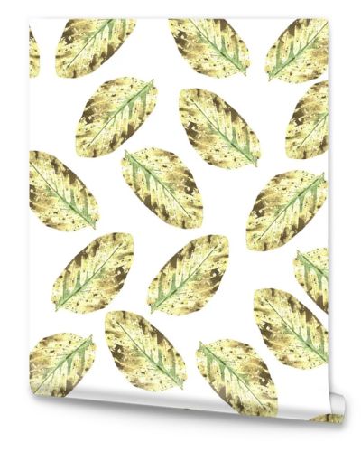 Watercolor seamless botanical pattern. Leaves, twigs, grass. Natural background.