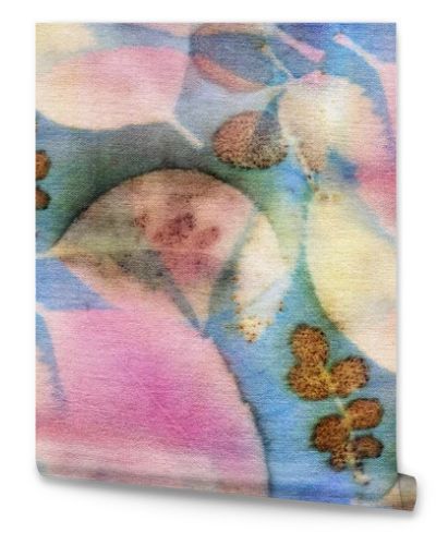 Seamless Botanical print with leaf prints on natural silk. Hand-drawn illustration.