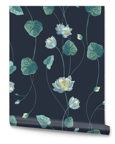 floral background with lotus flower and green leaves