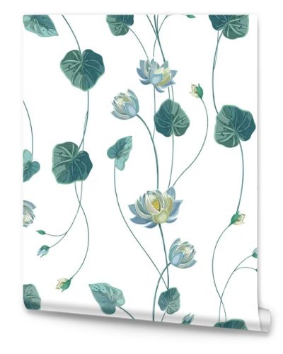 floral background with lotus flower and green leaves