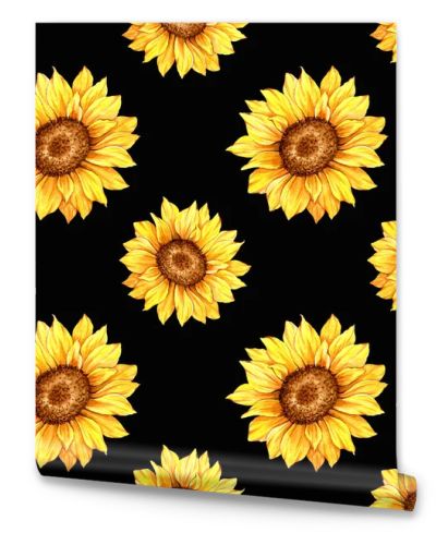 Watercolor Sunflower Background, Sunflower Seamless pattern with Hand Painted Watercolor Sunflowers and Greenery