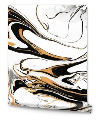 Marbled abstract design in black-white-golden colors rectangular composition