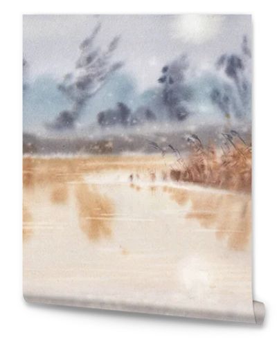 Landscape background. Trendy minimalist watercolor art illustrations. Original nature painting with acrylic paints. 