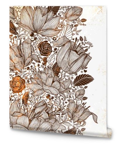 Stylish floral background, hand drawn retro flowers