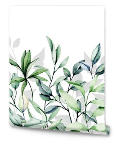 Floral frame border with watercolor leaves and plants