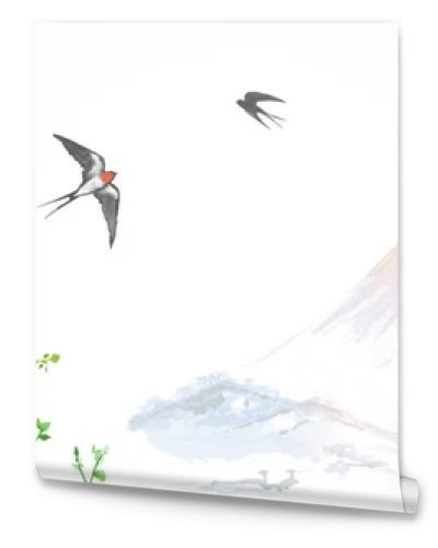 traditional Chinese style banner with swallows, vector illustration