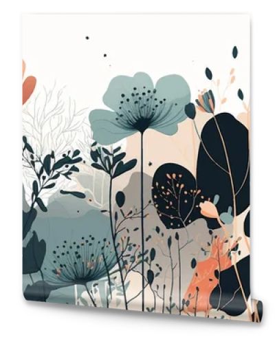 floral background decorated with blooming flowers and leaves. Flat illustration .Vector illustration