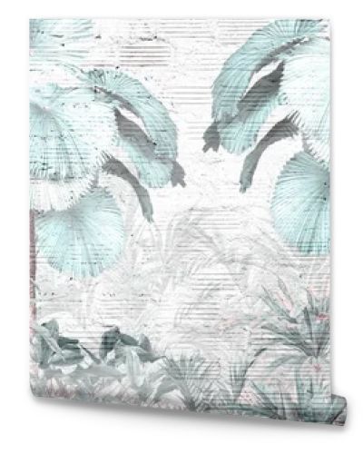 Tropical leaves and Trees Wallpaper design - 3D illustration