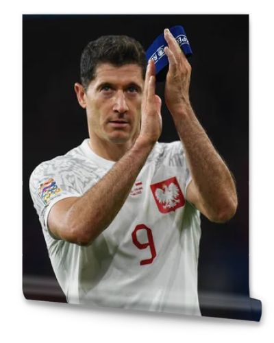 Poland's Robert Lewandowski Applauds the travelling supporters during the UEFA Nations League Group A4 match between Wales vs Poland at Cardiff City Stadium, Cardiff, United Kingdom, 25th September 202