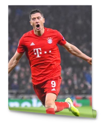 LONDON, ENGLAND - OCTOBER 1, 2019: Robert Lewandowski of Bayern celebrates after his first goal scored during the 2019/20 UEFA Champions League Group B game between Tottenham Hotspur FC (England) and Bayern Munchen (Germany) at Tottenham Hotspur Stad