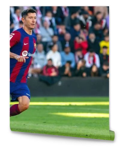 Madrid, Spain- November 25, 2023: League match between Rayo Vallecano and F.C Barcelona in Madrid. Lewandoski with the ball. Football players.