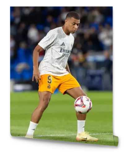 San Sebastian, Spain - September 14, 2024: League match between Real Sociedad and Real Madrid, played in San Sebastian. Kylian Mbappe with the ball. Real Madrid players.