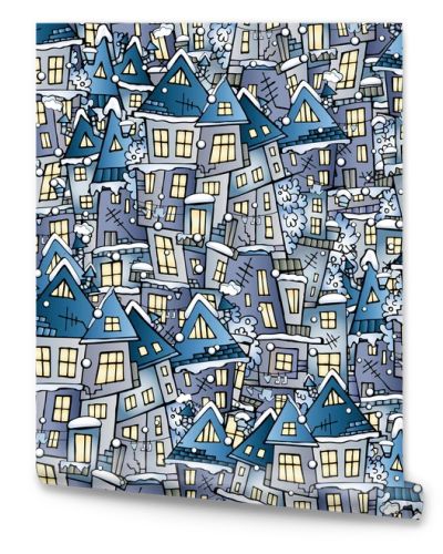 winter drawing houses seamless pattern