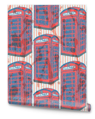 Sketch London phone cabin, vector seamless pattern