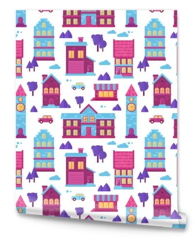 Flat city houses seamless pattern