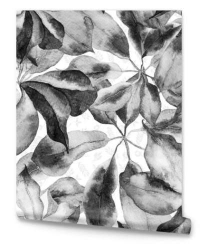 Schefflera Arboricola Seamless Pattern. Evergreen Variegated Walisongo Plant with Exotic Flowers. Botanical Watercolor Print. Monochrome and Greyscale Schefflera Actinophylla Hayata Repeated Ornament