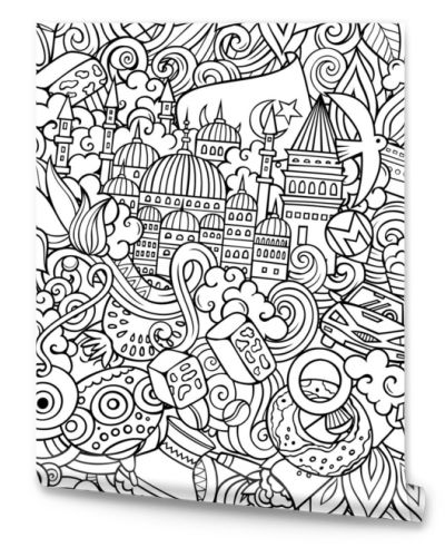 Cartoon doodles Istanbul seamless pattern.