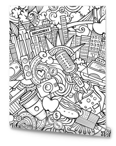 Cartoon doodles New York seamless pattern.