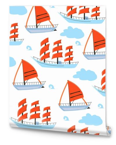 Scarlet sails on ships seamless pattern.