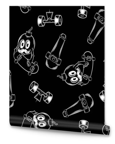 skate pattern with skateboard and bomb character cartoon