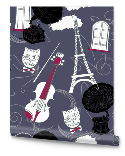 Seamless pattern with  Paris and gramophones