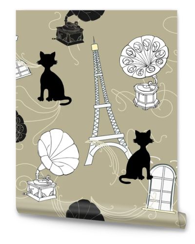 Seamless pattern with  Paris and gramophones