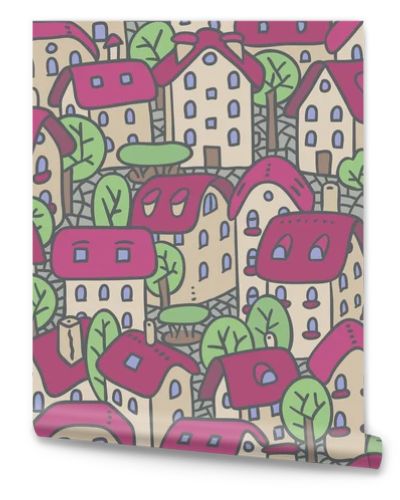 Seamless pattern with houses and courtyards