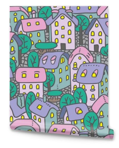 Seamless pattern with houses and courtyards