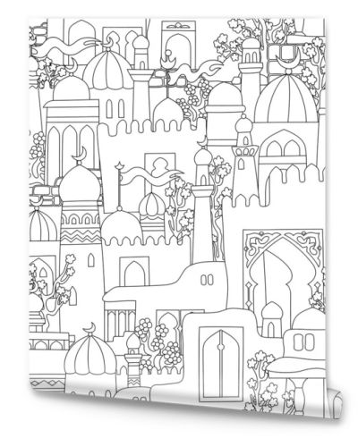 Vector east cartoon buildings seamless pattern