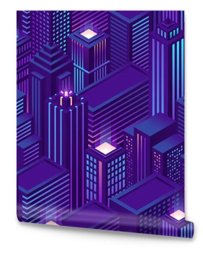 Seamless pattern isometric city with skyscrapers