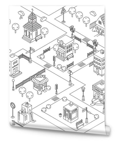 Seamless pattern with Isometric city